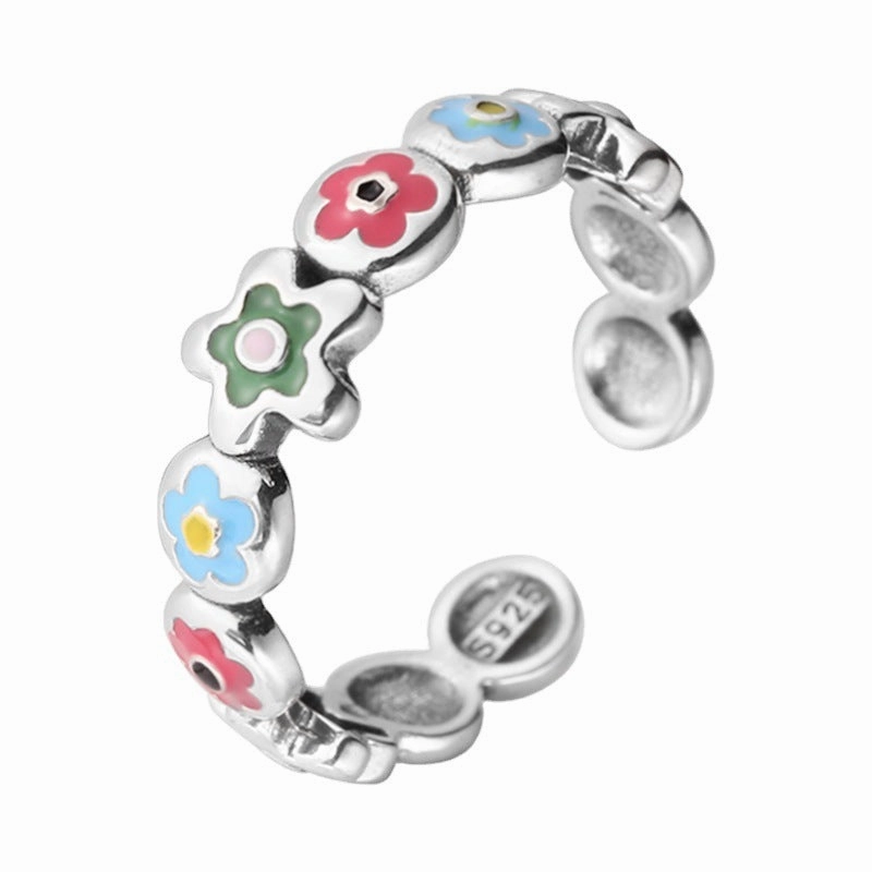 Wholesale Alloy Color Drop Oil Small Flower Opening Adjustable Ring