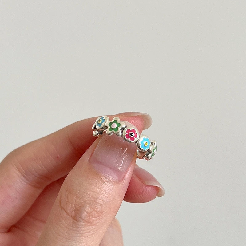 Wholesale Alloy Color Drop Oil Small Flower Opening Adjustable Ring
