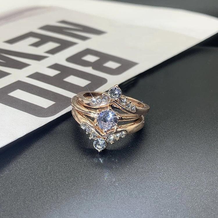 Wholesale Alloy Crown Diamond Set of Three Rings
