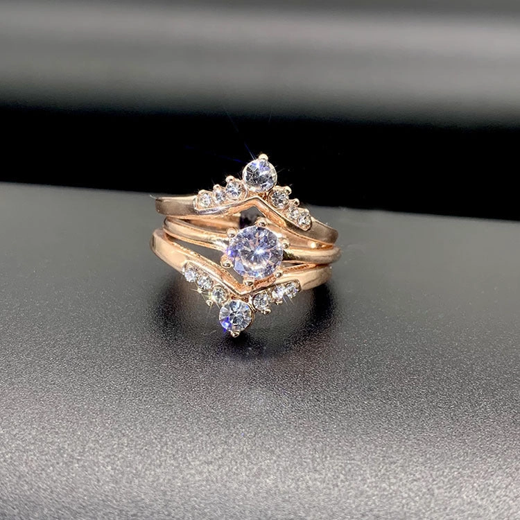Wholesale Alloy Crown Diamond Set of Three Rings