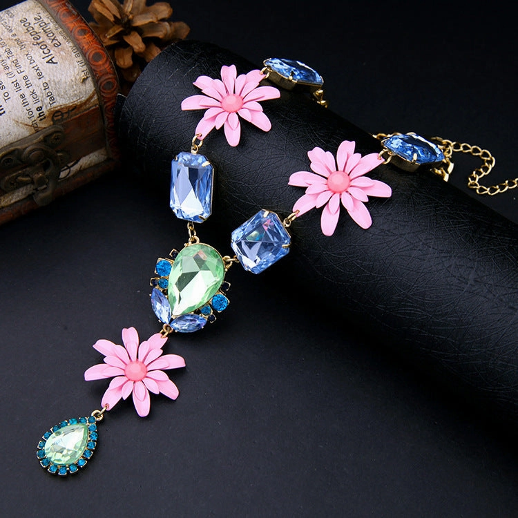 Wholesale Alloy Crystal Flower Necklace