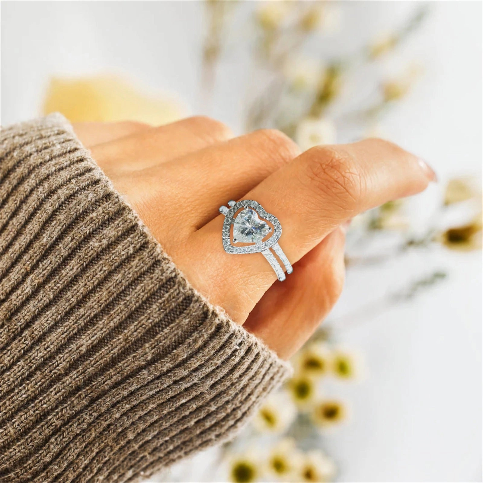 Wholesale Alloy Diamond Heart Love Versatile Ring