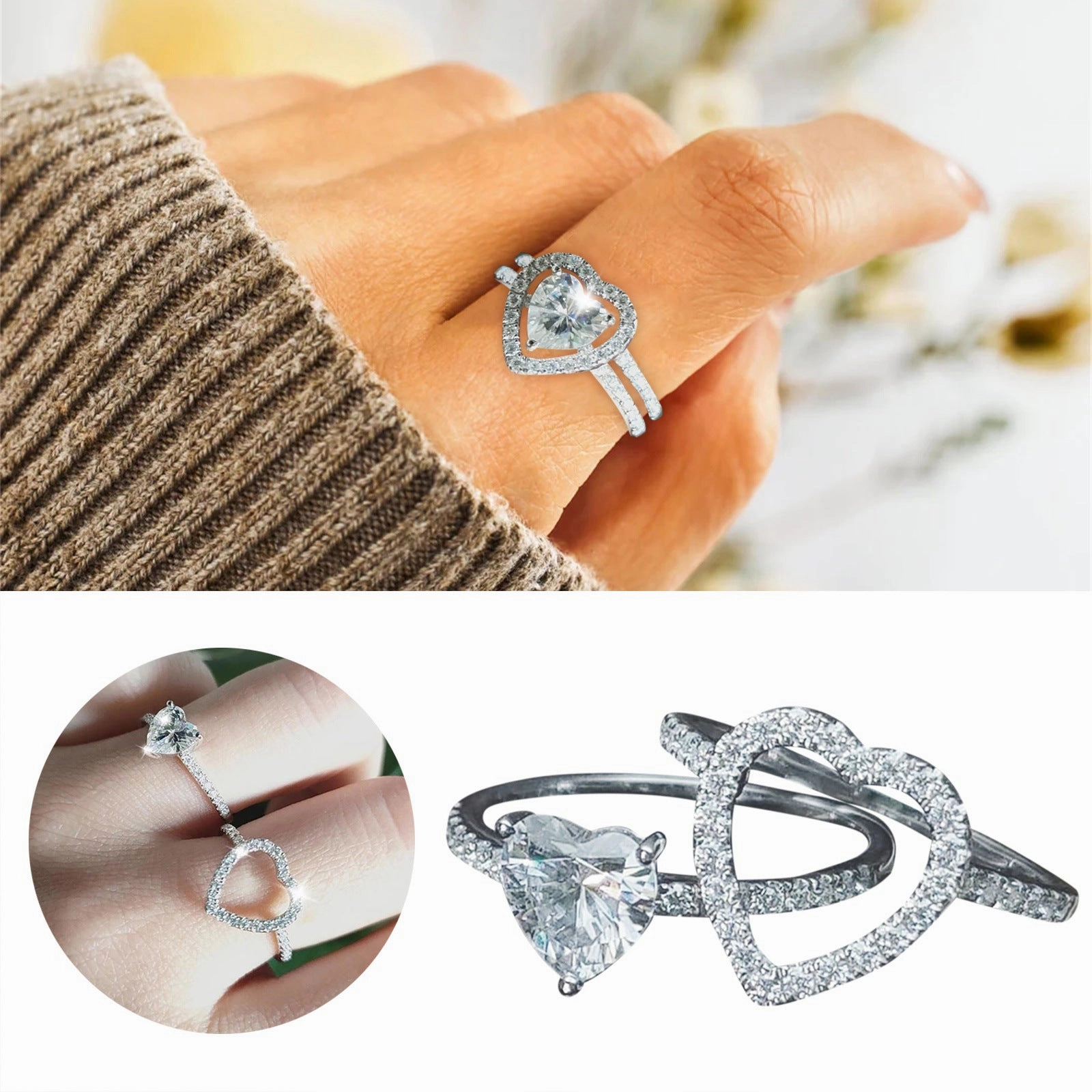 Wholesale Alloy Diamond Heart Love Versatile Ring
