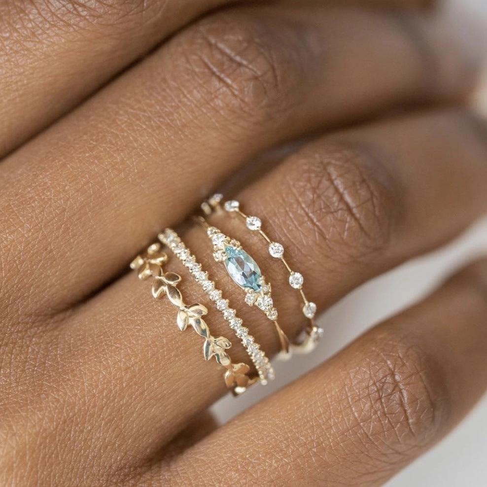 Wholesale Alloy Diamond Set Zircon Flower Ring Set of 4