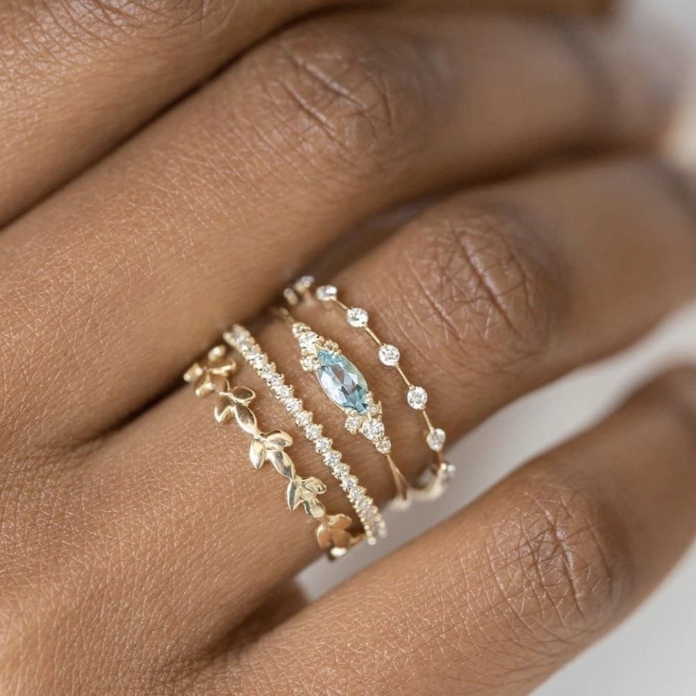 Wholesale Alloy Diamond Set Zircon Flower Ring Set of 4