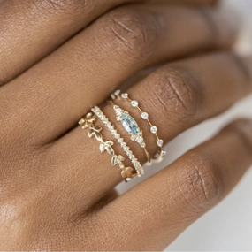 Wholesale Alloy Diamond Set Zircon Flower Ring Set of 4