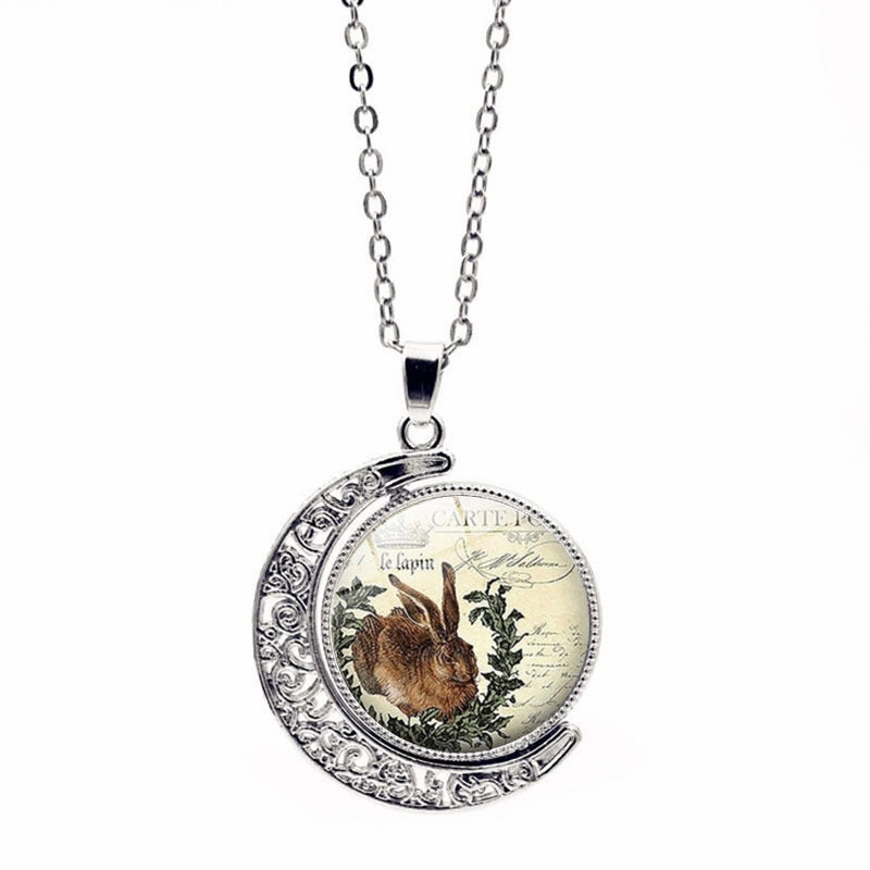 Wholesale Alloy Easter Bunny Reversible Rotating Moon Necklace