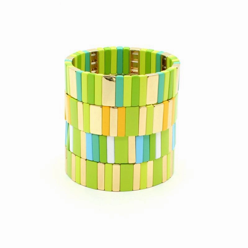 Wholesale Alloy Enamel Geometric Rectangular Rainbow Bracelets