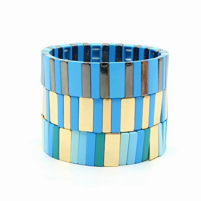 Wholesale Alloy Enamel Geometric Rectangular Rainbow Bracelets