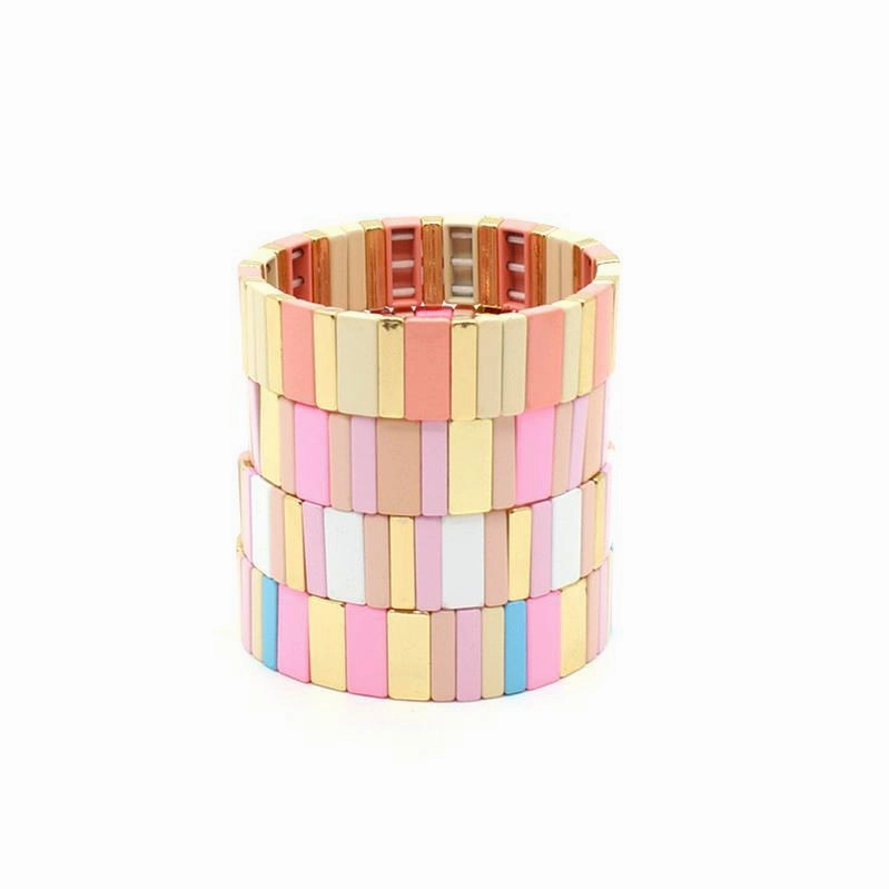 Wholesale Alloy Enamel Geometric Rectangular Rainbow Bracelets