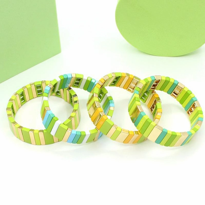Wholesale Alloy Enamel Geometric Rectangular Rainbow Bracelets