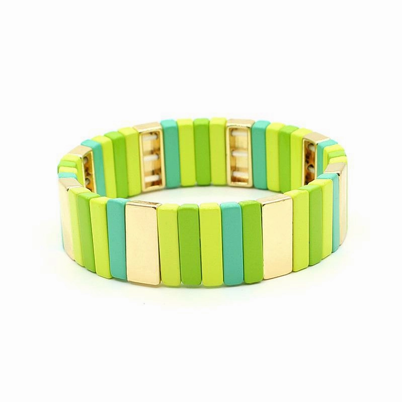 Wholesale Alloy Enamel Geometric Rectangular Rainbow Bracelets