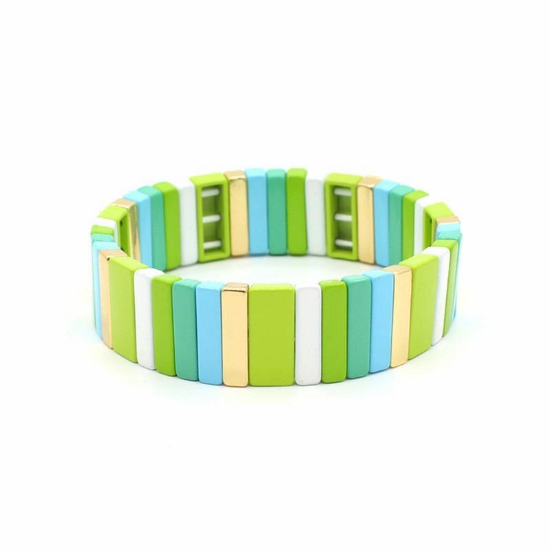 Wholesale Alloy Enamel Geometric Rectangular Rainbow Bracelets