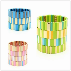 Wholesale Alloy Enamel Geometric Rectangular Rainbow Bracelets