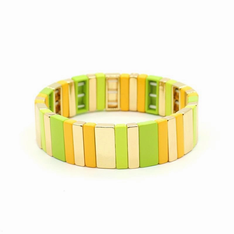 Wholesale Alloy Enamel Geometric Rectangular Rainbow Bracelets
