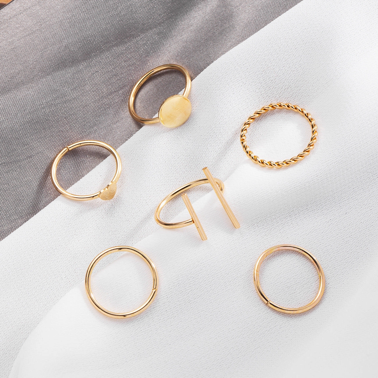 Wholesale Alloy Geometric Heart Ring Set of 6