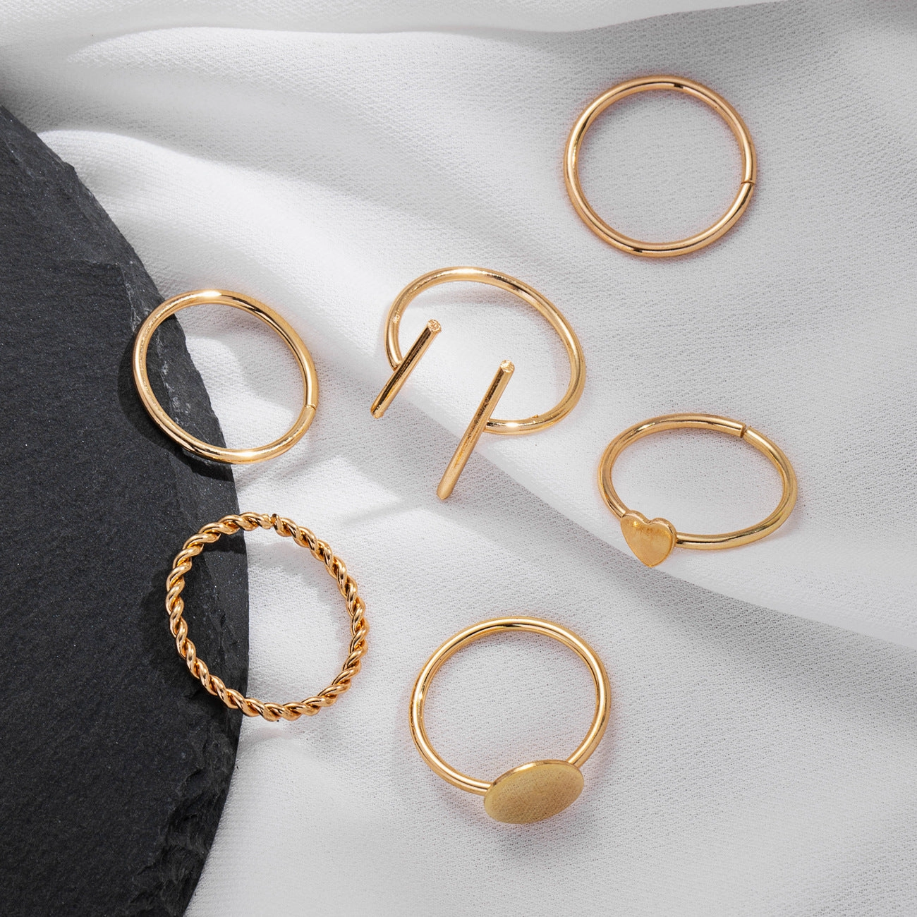 Wholesale Alloy Geometric Heart Ring Set of 6