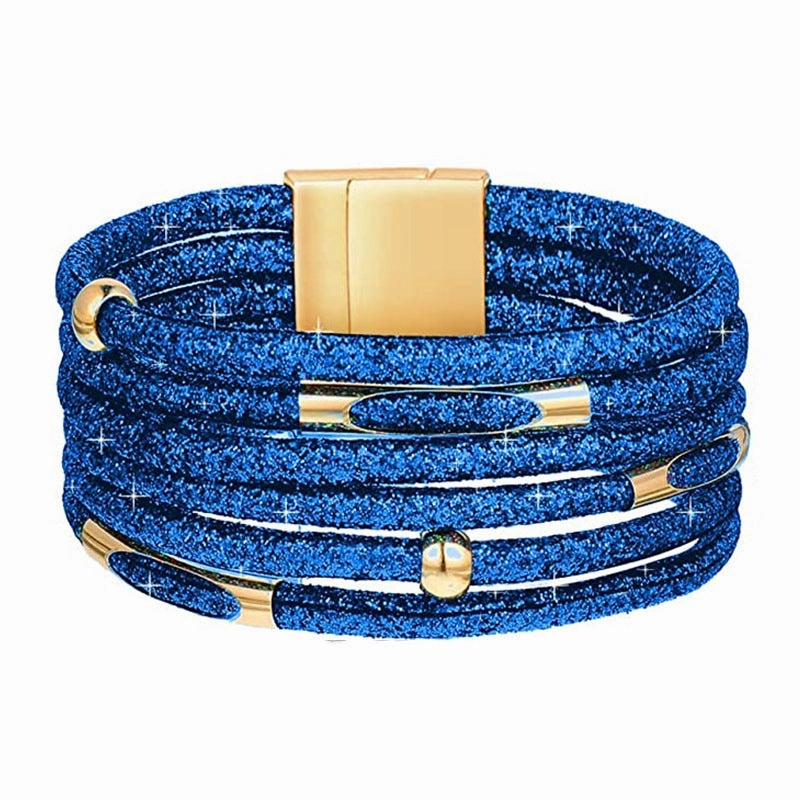 Wholesale Alloy Glitter Magnet Buckle Leather Beaded Leather Rope Copper Tube Bracelet