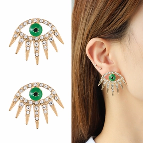Wholesale Alloy Gold Plated Diamond Dripping Devil's Eye Earrings
