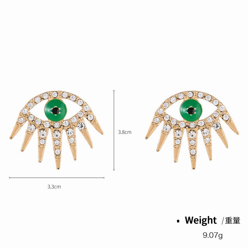 Wholesale Alloy Gold Plated Diamond Dripping Devil's Eye Earrings