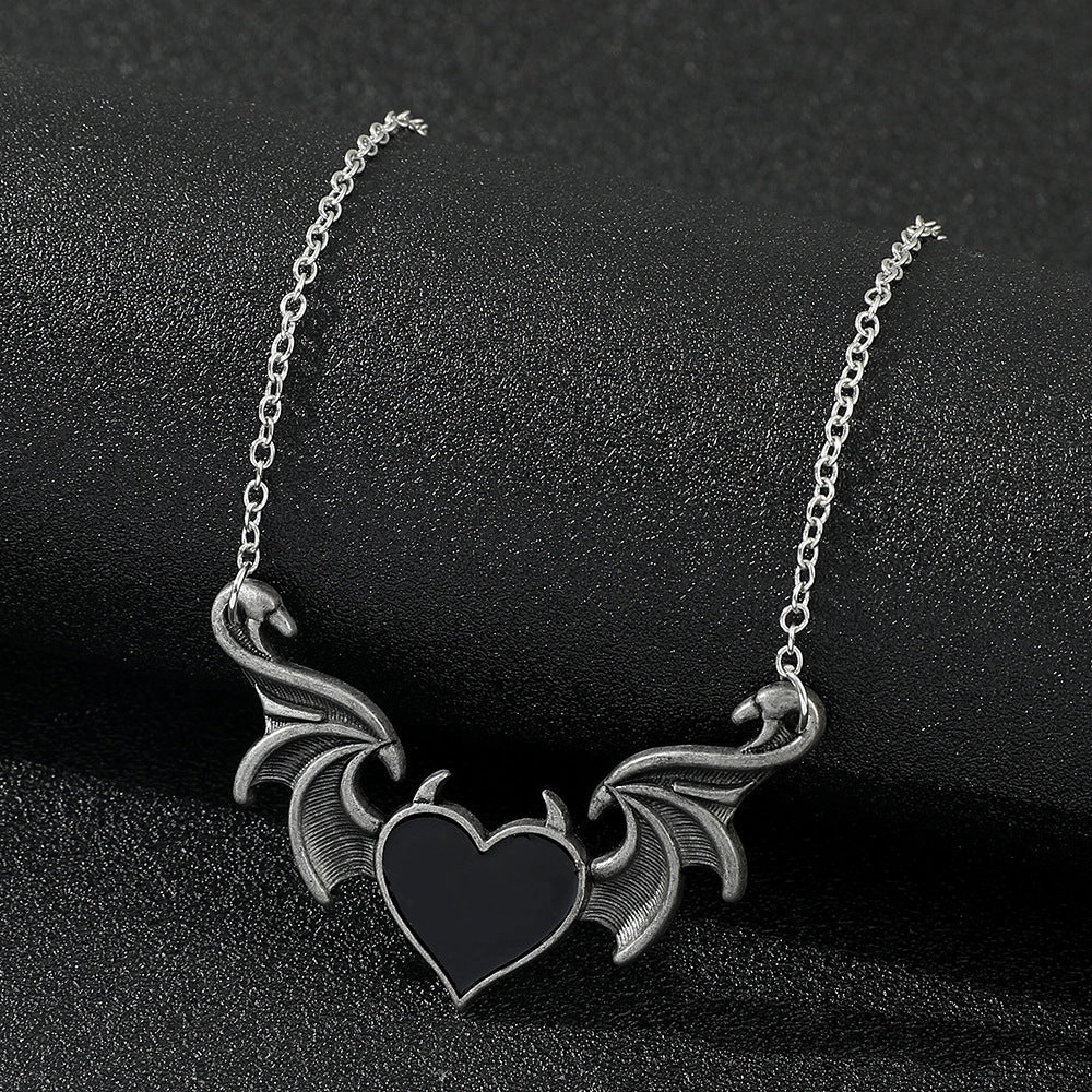 Wholesale Alloy Gothic Punk Heart Shape Demon Wings Necklace