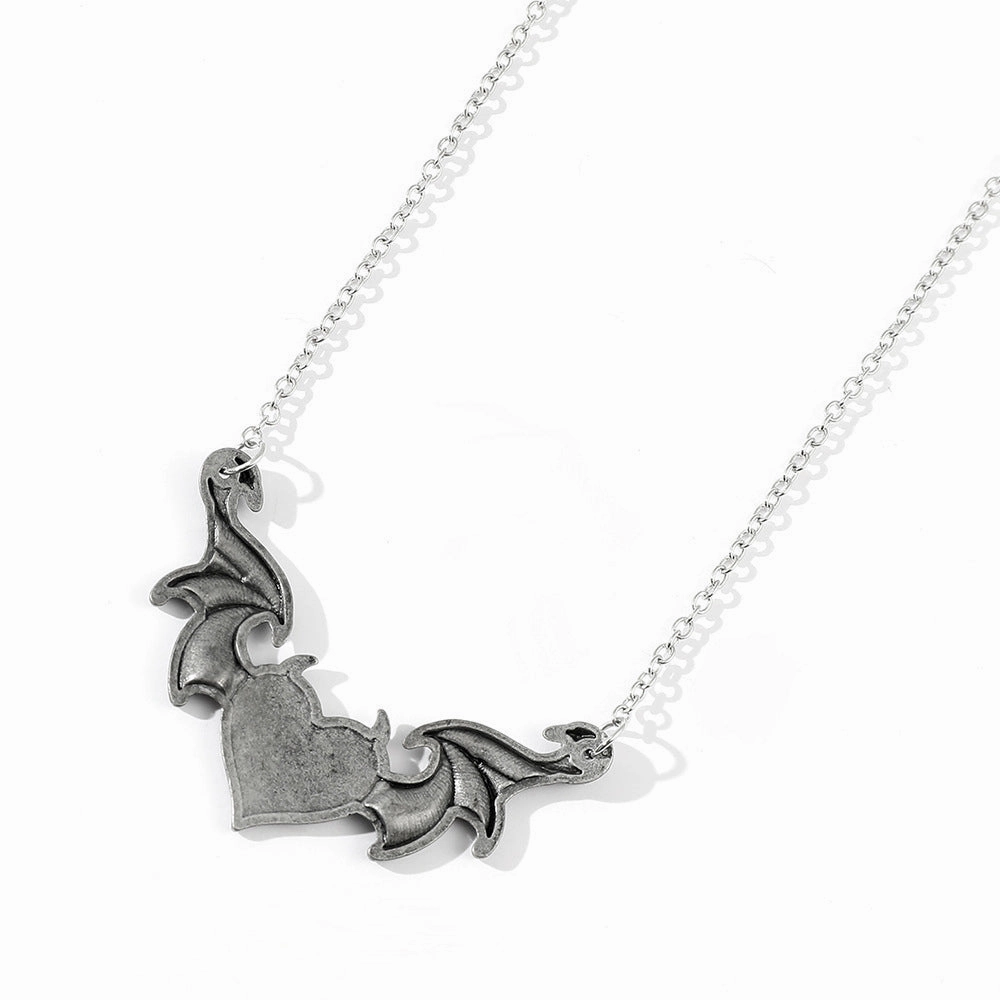 Wholesale Alloy Gothic Punk Heart Shape Demon Wings Necklace