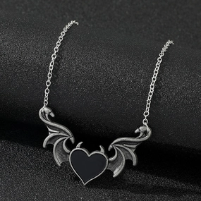 Wholesale Alloy Gothic Punk Heart Shape Demon Wings Necklace