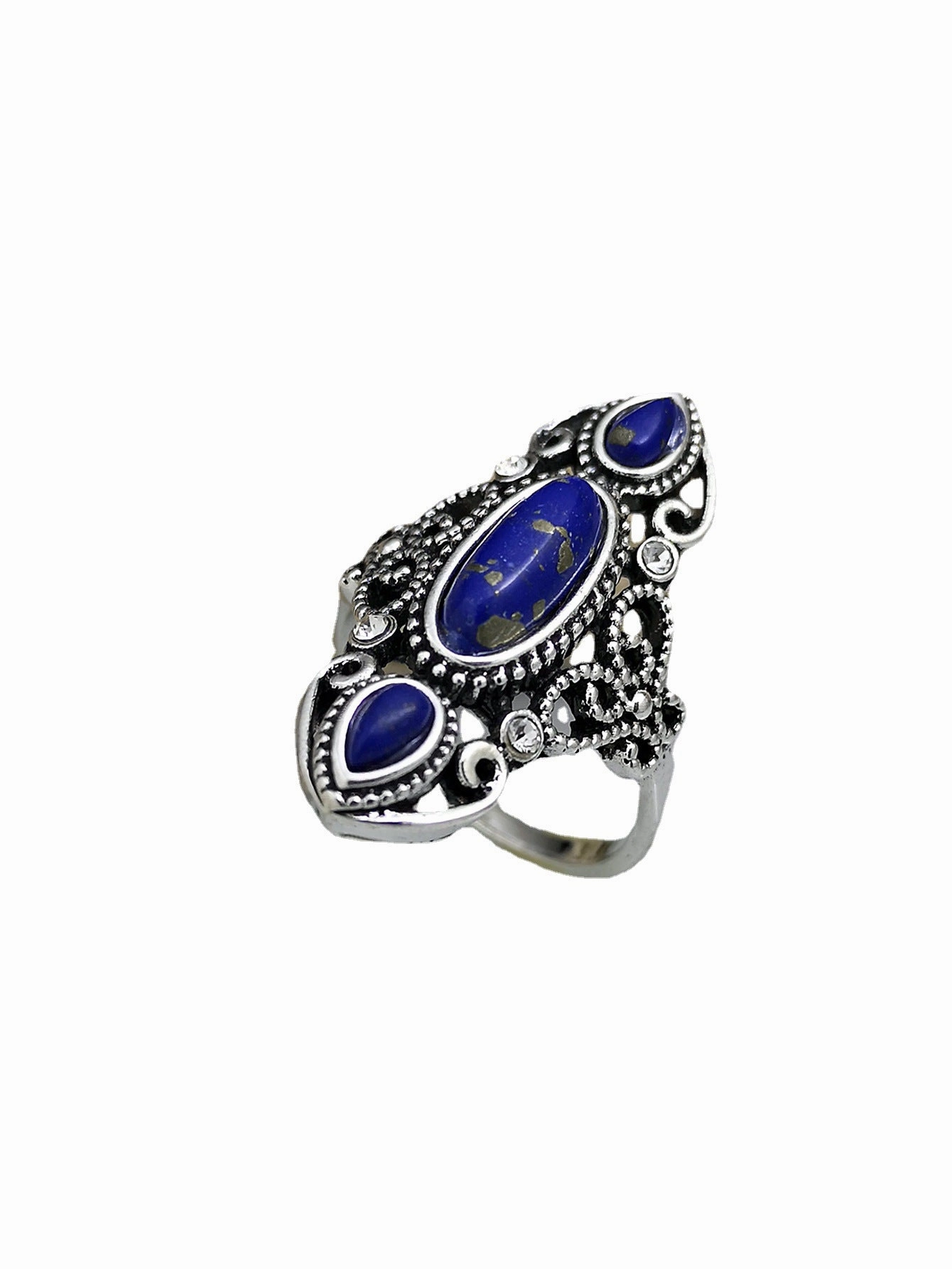 Wholesale Alloy Hollow Carved Lapis Lazuli Ring