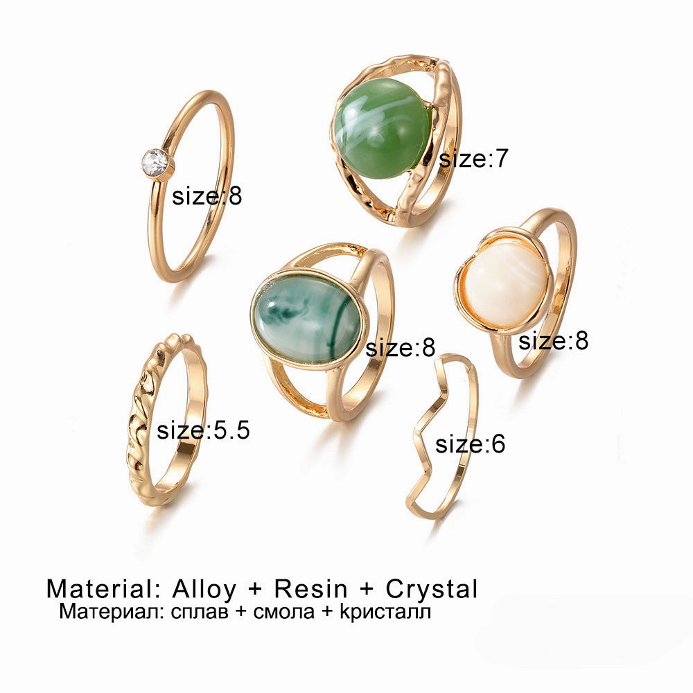 Wholesale Alloy Inlaid Green Jade Ring Set