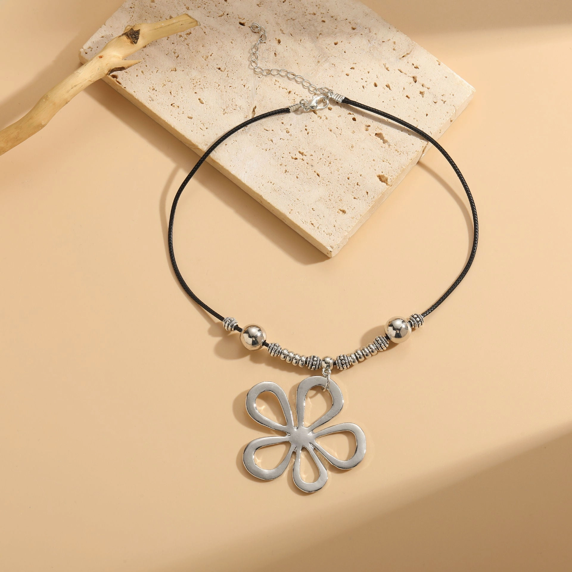 Wholesale Alloy Korean Velvet Wax Rope CCB Hollow Big Flower Pendant Necklaces