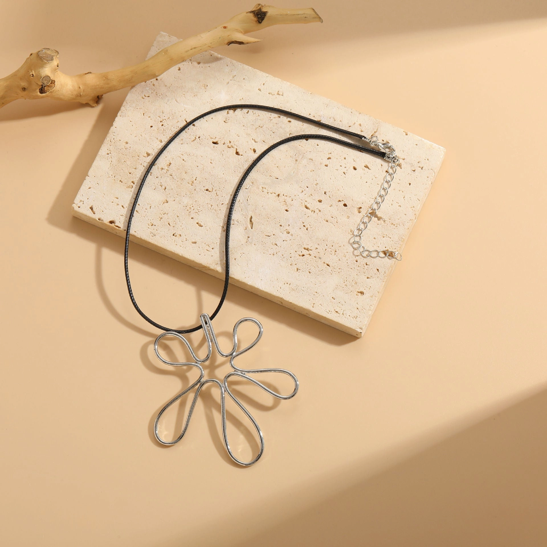 Wholesale Alloy Korean Velvet Wax Rope CCB Hollow Big Flower Pendant Necklaces