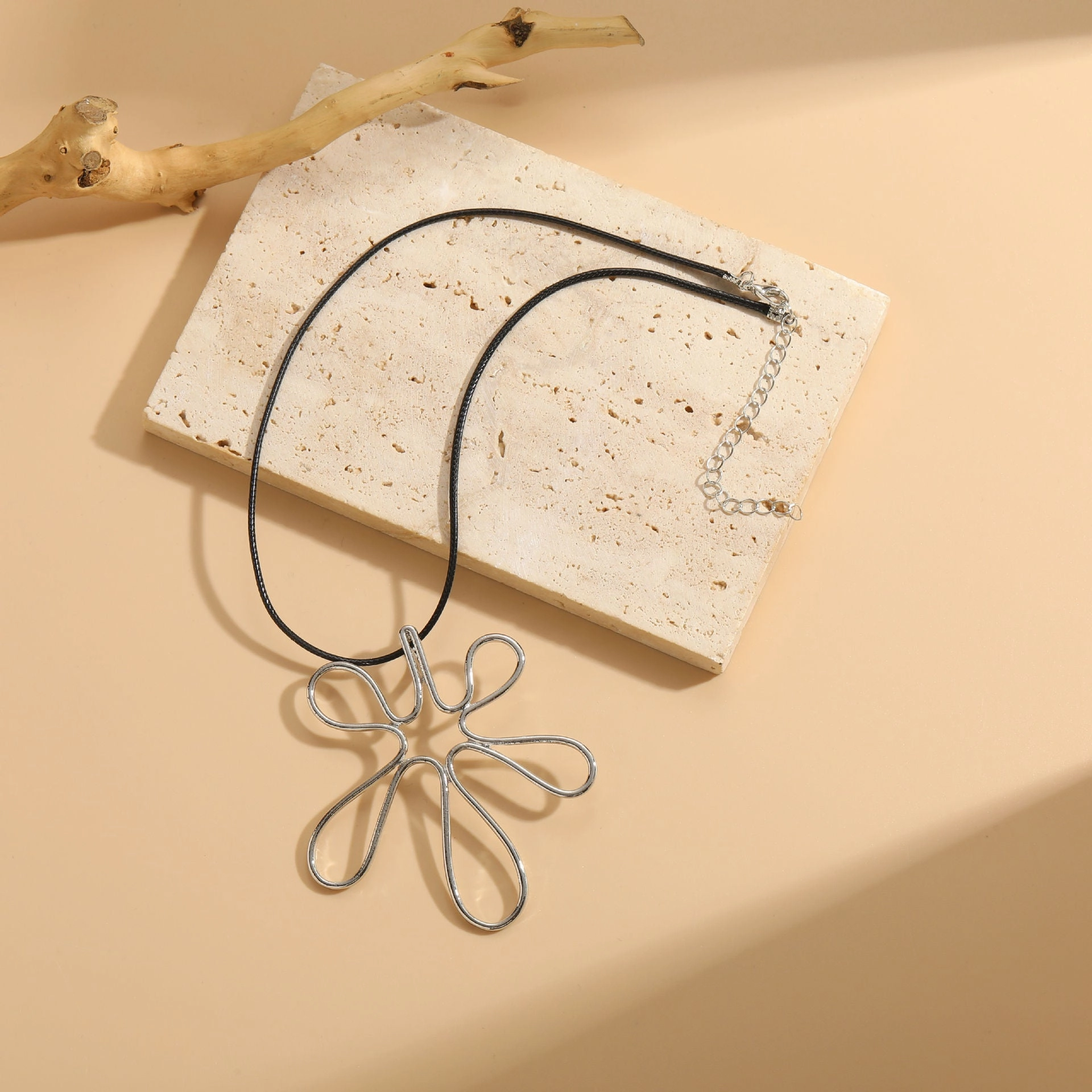 Wholesale Alloy Korean Velvet Wax Rope CCB Hollow Big Flower Pendant Necklaces