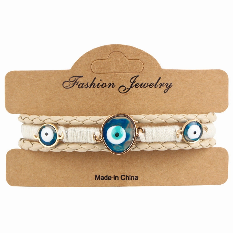 Wholesale Alloy leather multi-layer braided Turkish style blue eye bracelet