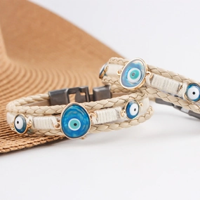 Wholesale Alloy leather multi-layer braided Turkish style blue eye bracelet