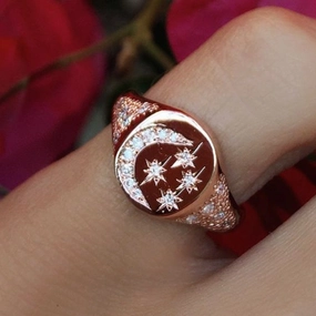 Wholesale Alloy New Rose Gold Star Moon Ring