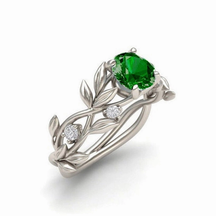 Wholesale Alloy Olive Leaf Multicolor Diamond Ring