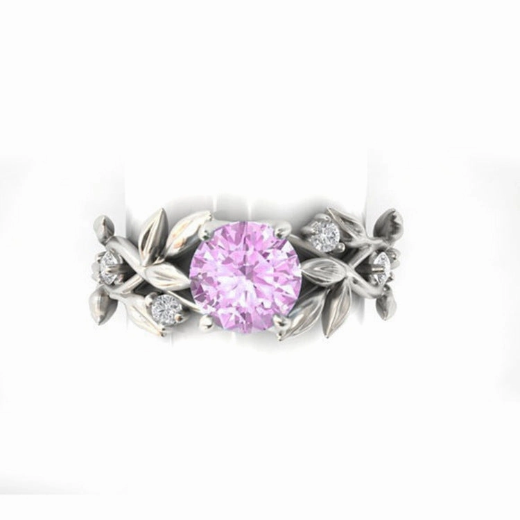 Wholesale Alloy Olive Leaf Multicolor Diamond Ring