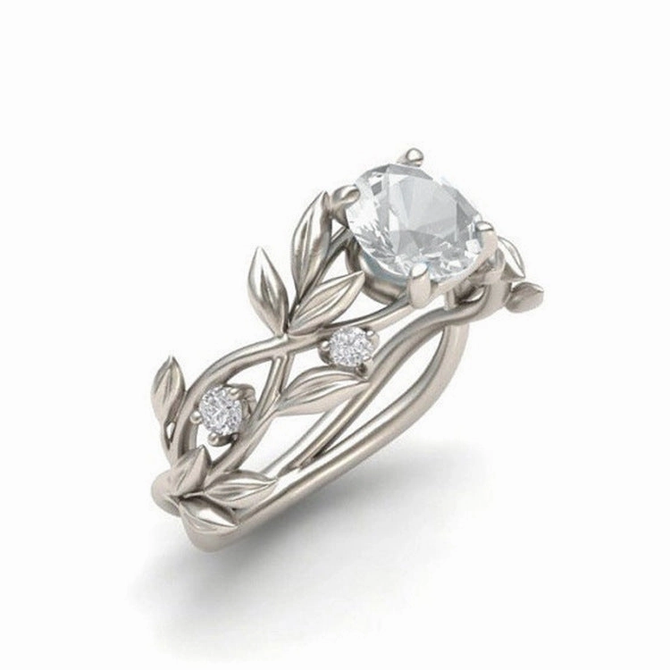 Wholesale Alloy Olive Leaf Multicolor Diamond Ring