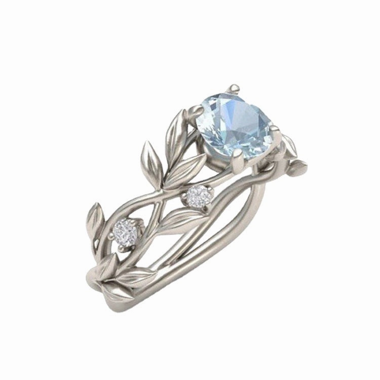 Wholesale Alloy Olive Leaf Multicolor Diamond Ring