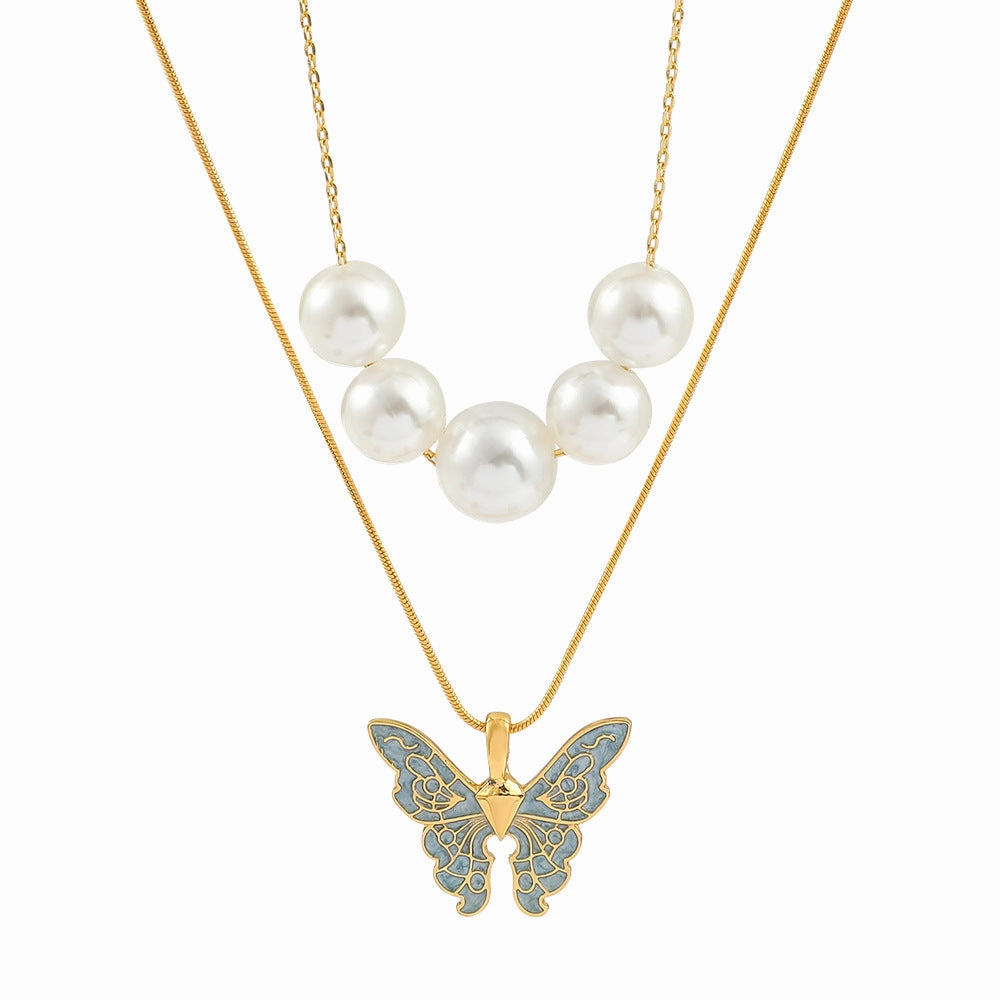 Wholesale Alloy Pearl Butterfly Necklaces
