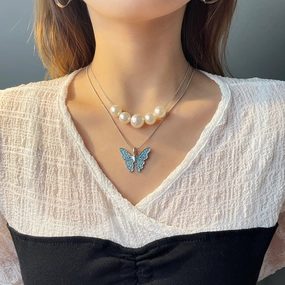 Wholesale Alloy Pearl Butterfly Necklaces