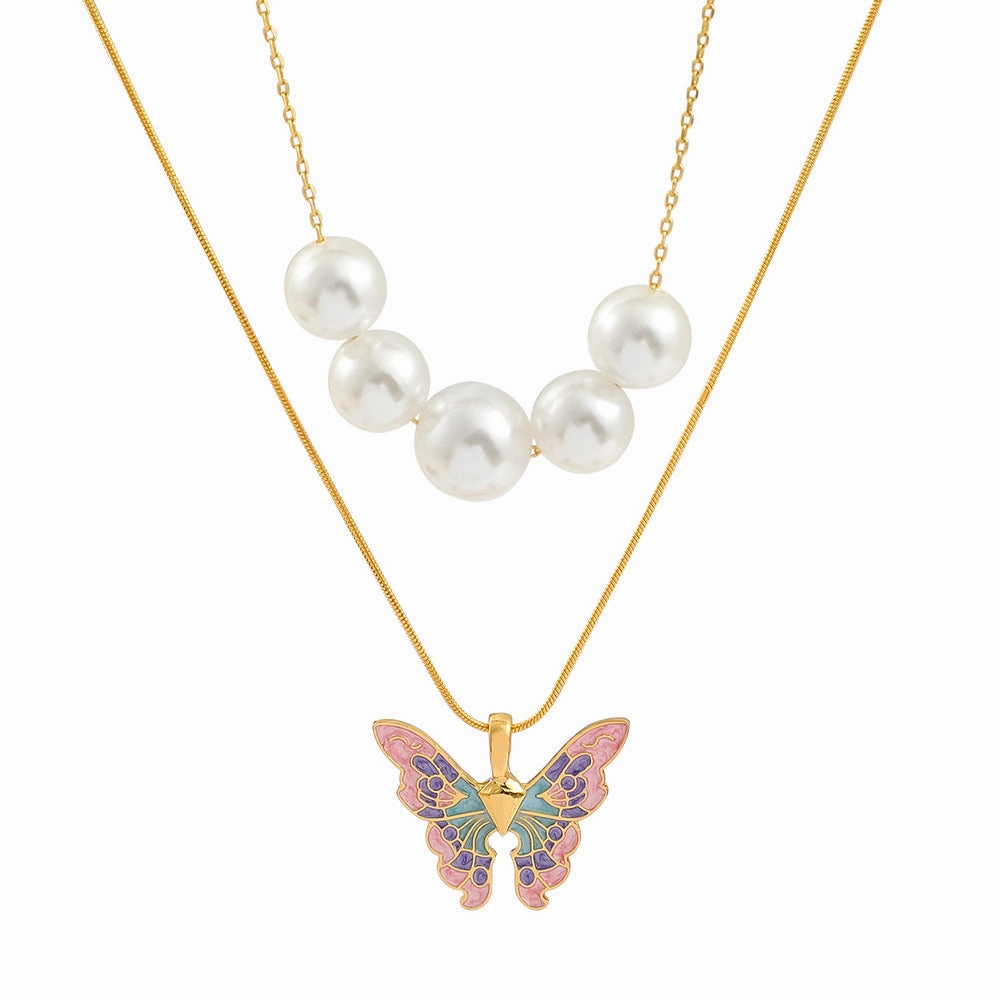Wholesale Alloy Pearl Butterfly Necklaces