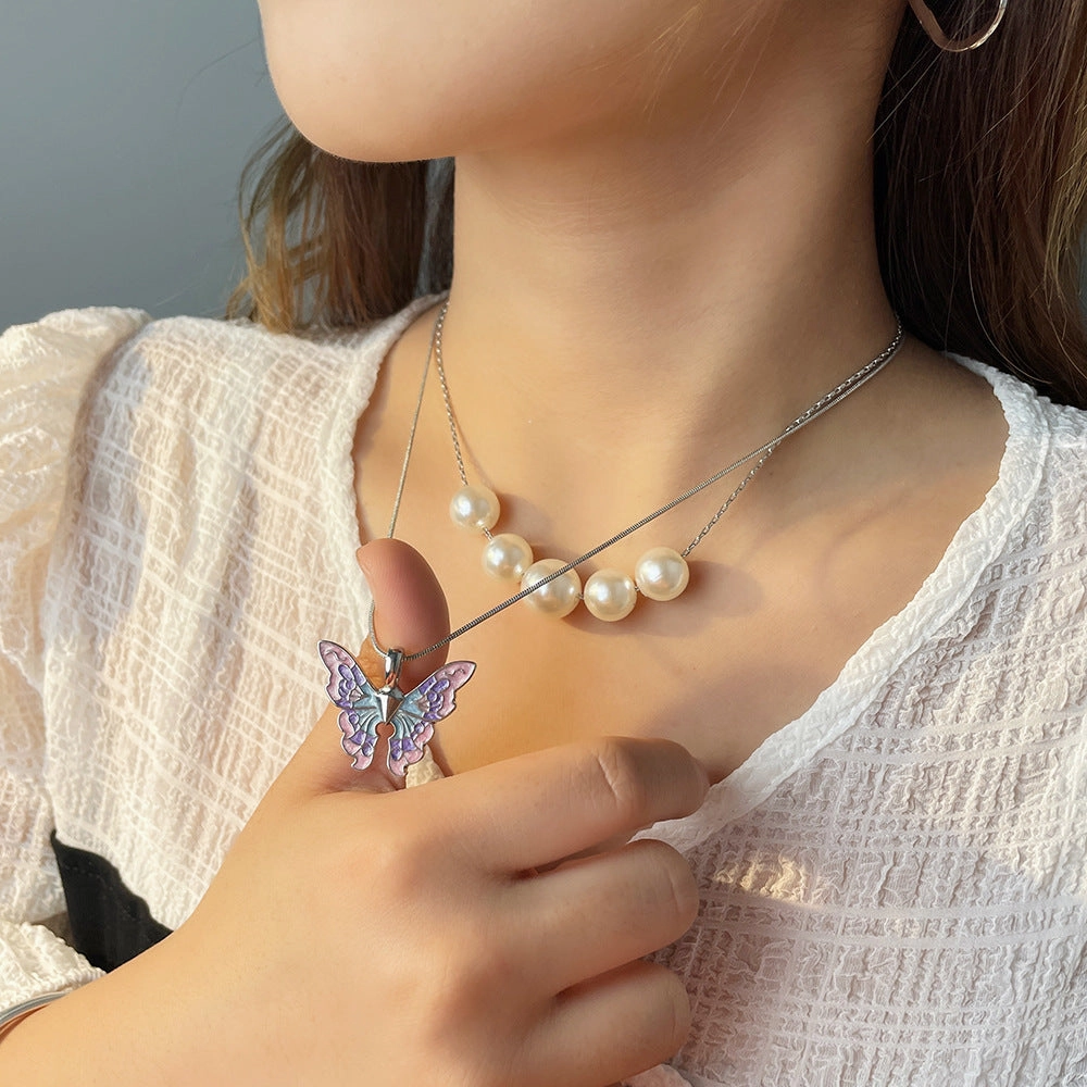 Wholesale Alloy Pearl Butterfly Necklaces