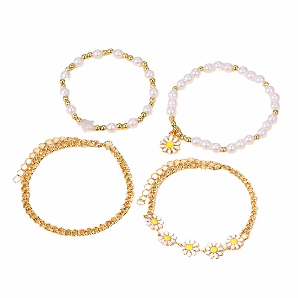 Wholesale Alloy Pearl Daisy Bracelet