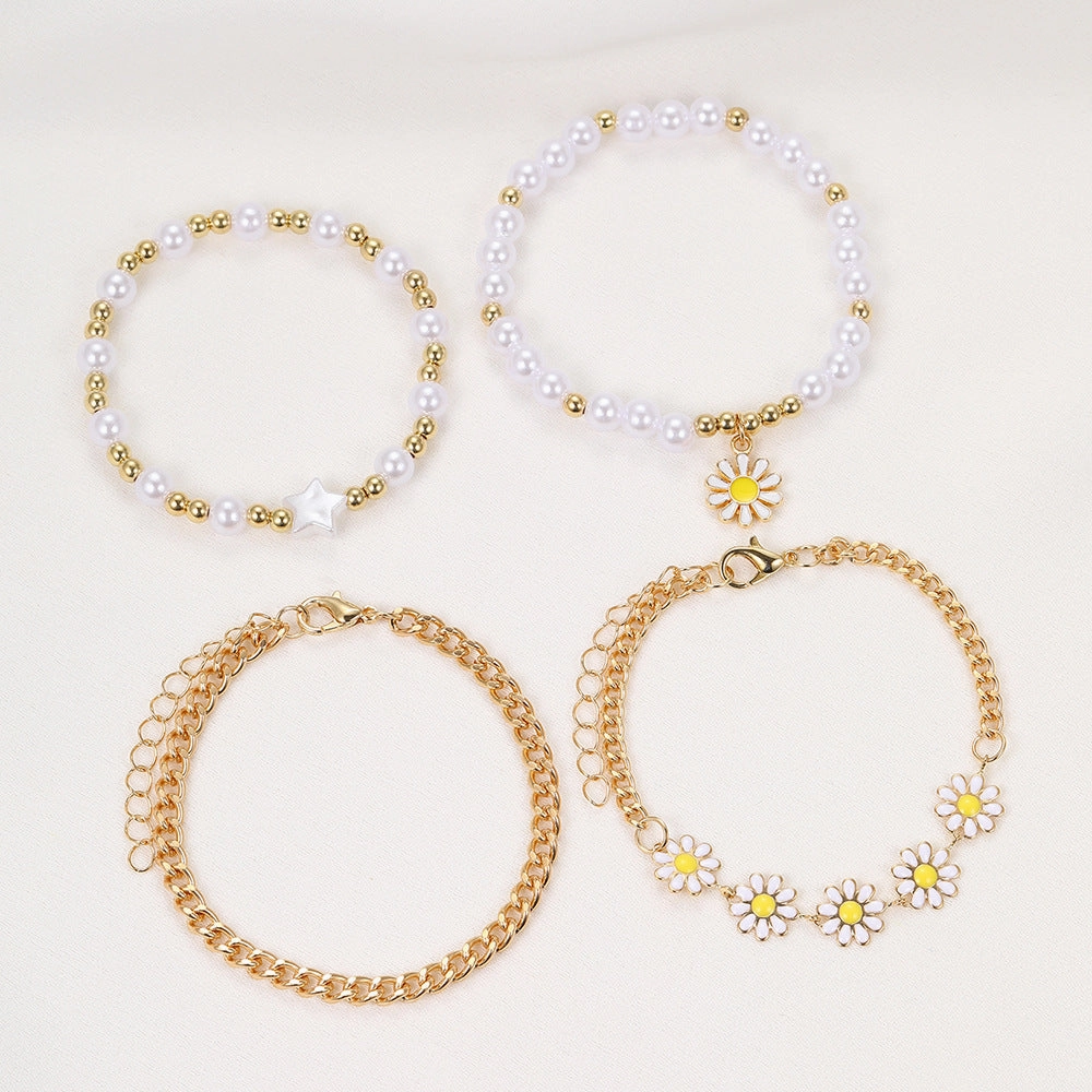 Wholesale Alloy Pearl Daisy Bracelet