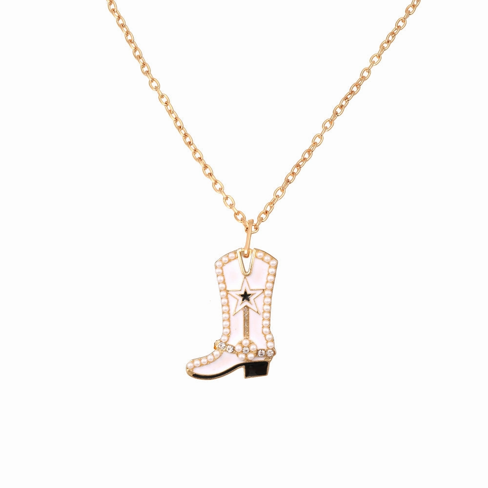 Wholesale Alloy Pearl Pendant Cartoon Diamond Boots Necklace