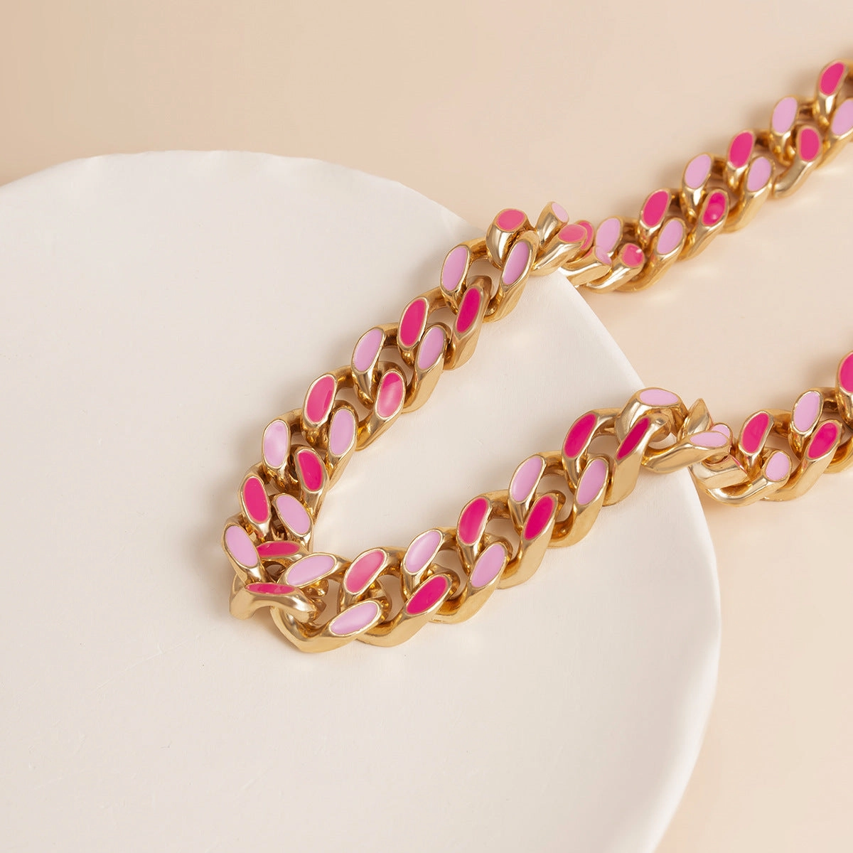 Wholesale Alloy Punk Pink Oil Drip Cuban Chain