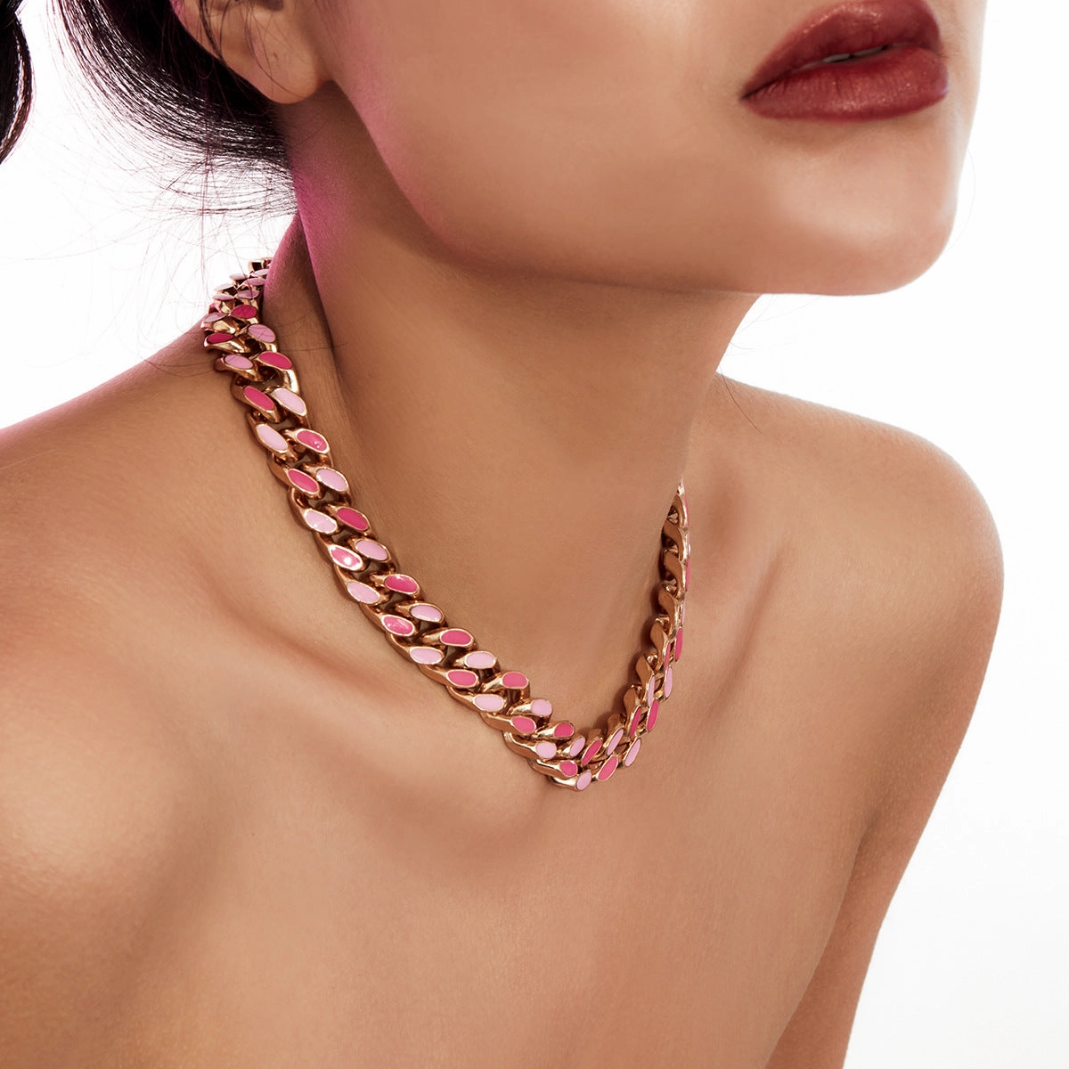 Wholesale Alloy Punk Pink Oil Drip Cuban Chain