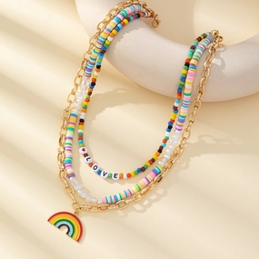 Wholesale Alloy Rainbow Rice Bead Necklaces