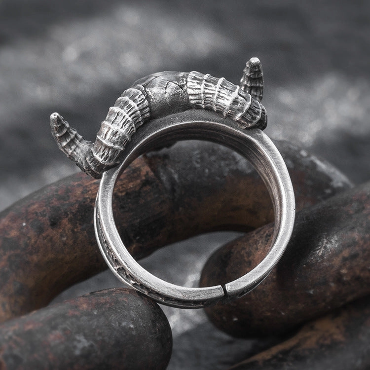 Wholesale Alloy Retro Punk Skull Horn Ring